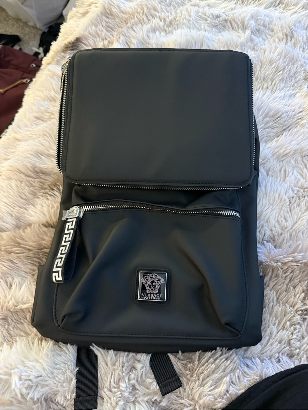 Versace Black Men's Backpack with Medusa Badge and Silver Hardware
